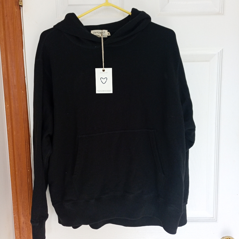 NWT Black hoodie/sweatshirt, cute heart embroidery, medium/small, 100% cotton